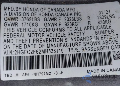 2021 Honda Civic Lx from USA, damaged, VIN 2HGFC2F62MH536119